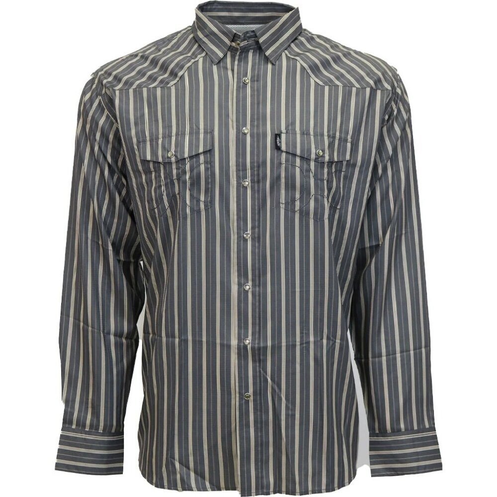 Hooey Men's Large Long Sleeve Sol Pinstripe Snap Western Shirt Grey